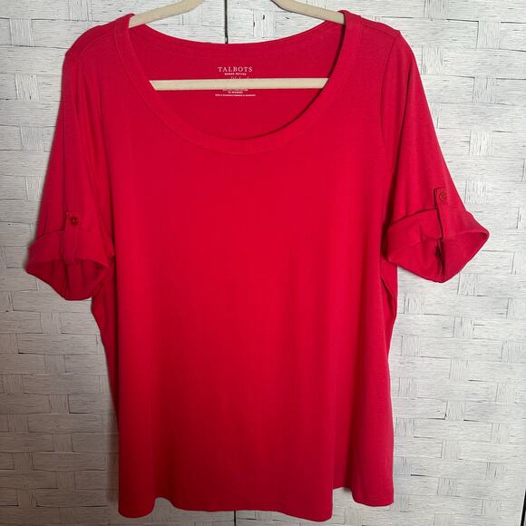 Talbots women’s T-shirt turn cuff short sleeve pink bowt neck petite plus size - Picture 1 of 6